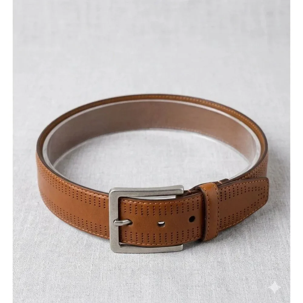 Jos A Bank Leather Belt Brogue Details Mens Size 40 Brown Handcrafted in Italy